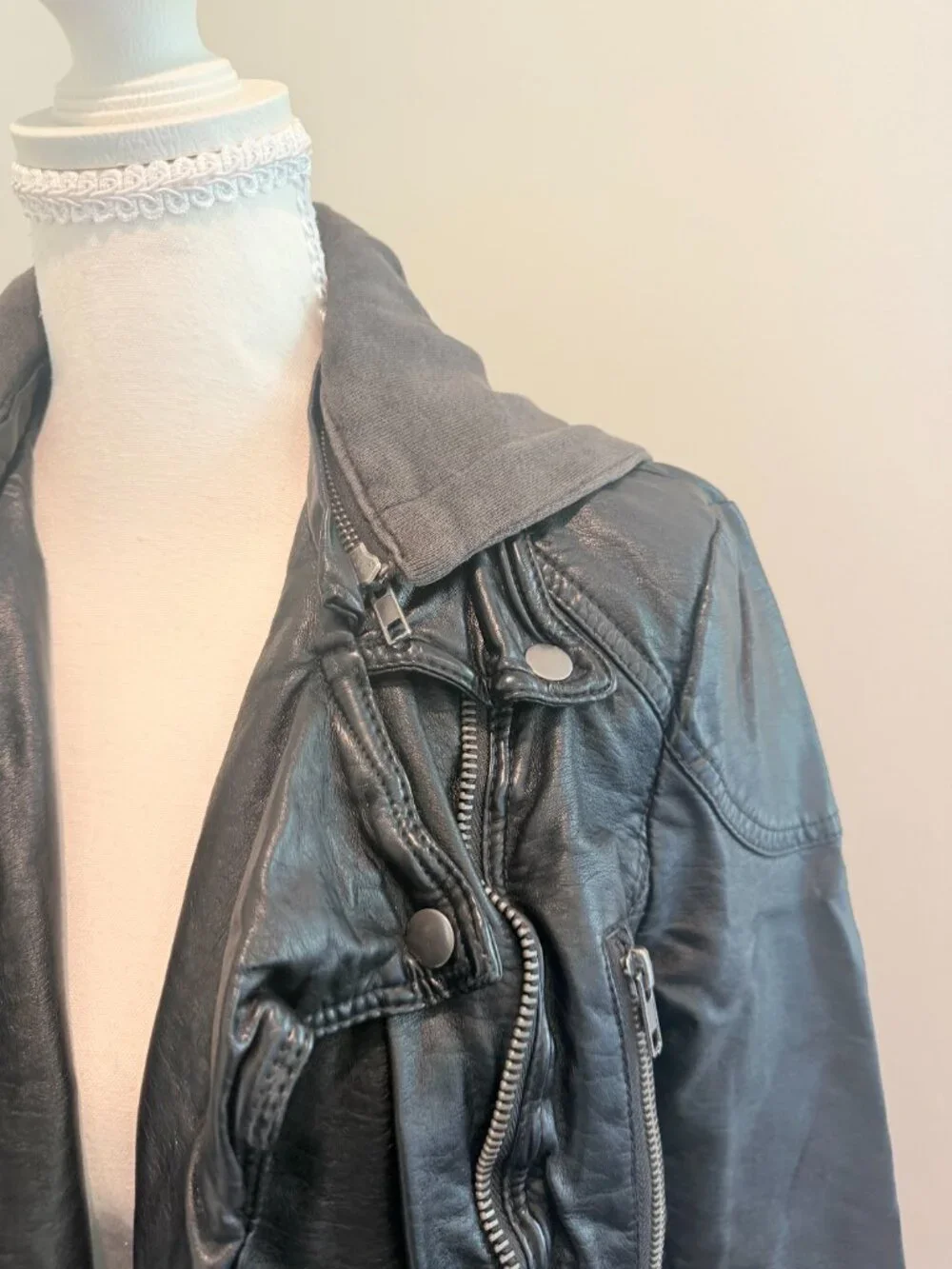 Free People Hooded Vegan Leather Moto Jacket - Black Sz 8